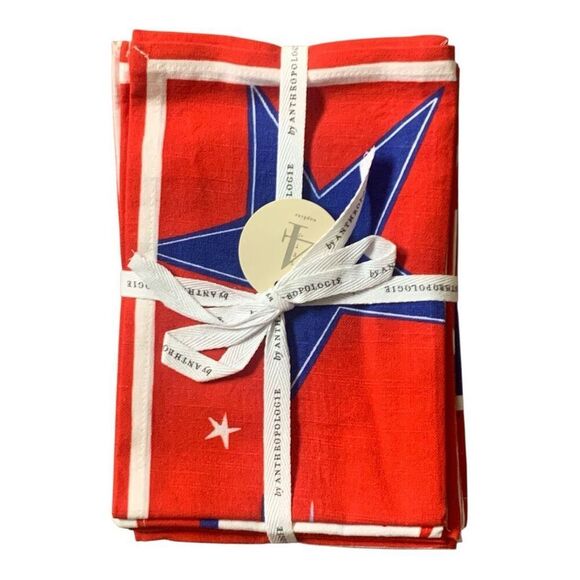 Anthropologie x Nephthys Illustrated Napkins, Set of 4, 18” Cotton Red & Blue - Picture 3 of 3